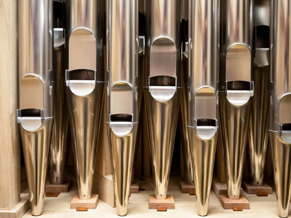 Modern Steel Organ Pipes Structure Organ Musical Instrument Close View — Foto de Stock