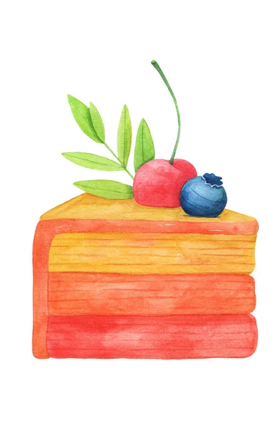 Γλυκό Κεράσι Και Blueberry Πίτα Απομονωμένη Ακουαρέλα Εικονογραφήσεις — Φωτογραφία Αρχείου