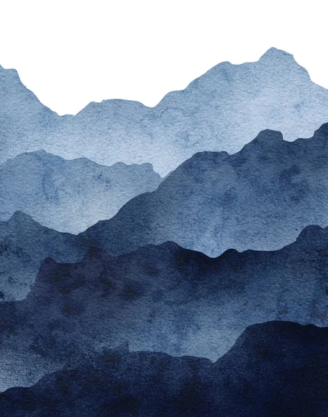 Abstract Background Watercolor Indigo Blue Wavy Mountains White — Fotografia de Stock