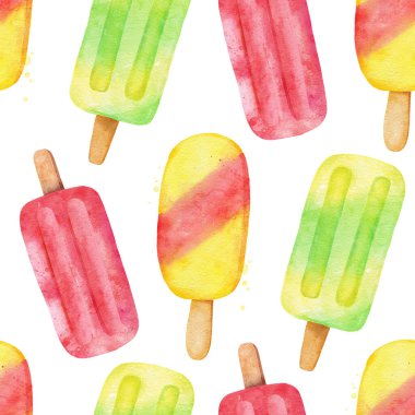 watercolor seamless pattern colored ice cream,  hand drawn illustration