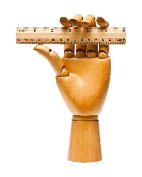 Wooden hand and ruler — Stock Photo, Image