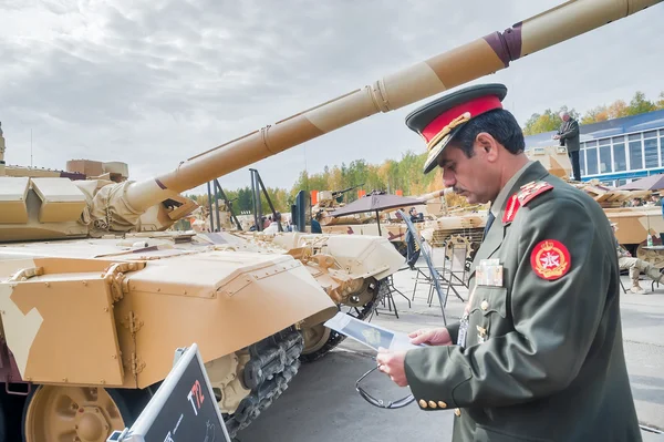Officer of foreign army studies tank T-72. Russia
