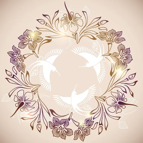 Cercle de fleurs et d'oiseaux — Image vectorielle
