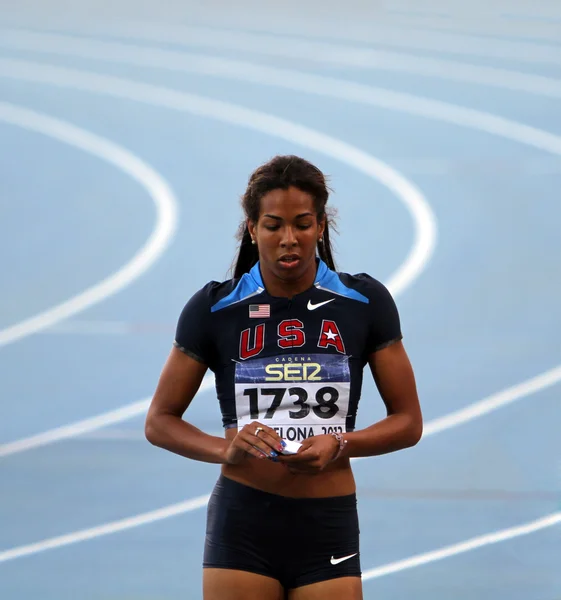 Barcelona, Spanien - 13 juli: olivia ekpone från usa silvermedaljör i 200 meter sista efter målgång av de 2012 iaaf junior VM i friidrott den 13 juli, 2012 i barcelona, Spanien — Stockfoto