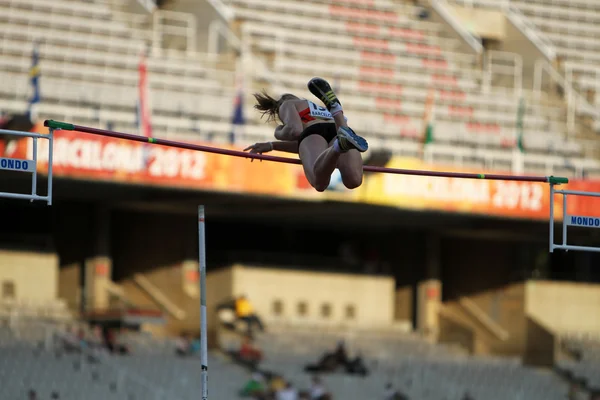 Anjuli Knasche compete na competição pole vault no Campeonato Mundial de Atletismo Júnior da IAAF de 2012 em Barcelona, Espanha — Fotografia de Stock