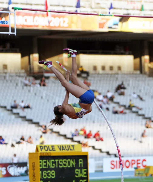 Angelica bengtsson - 2012 IAAF Dünya Gençler Atletizm Şampiyonası'nda 14 Temmuz 2012 yılında barcelo sırıkla atlama Yarışması Birincisi — Stok fotoğraf