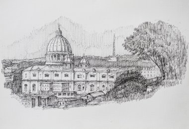 Roma cityscape Vatikan tarafından mürekkep boyalı