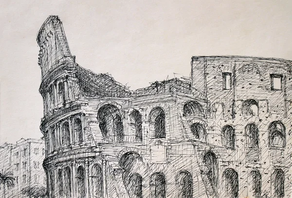 Romeinse stadsgezicht van het colosseum geschilderd door inkt — Stockfoto