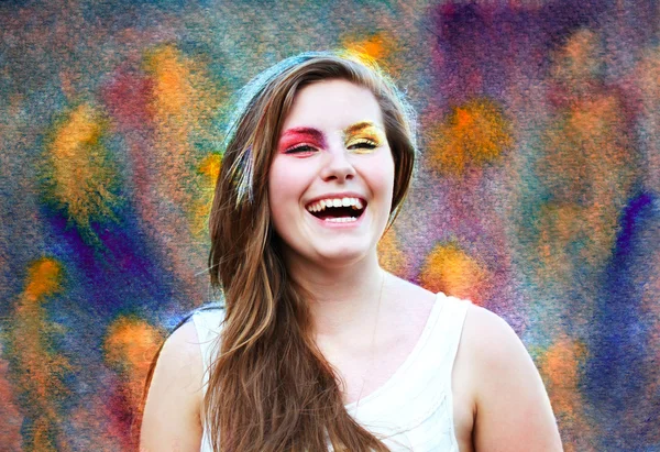 Šťastná dívka na pozadí akvarel parer . — Stock fotografie