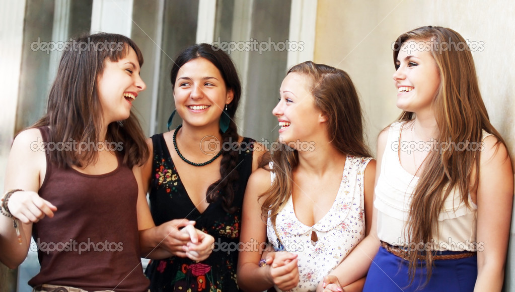 Students girls having fun in the university