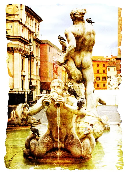 Piazza navona s fontana del moro (moor fontány) a sant'agnese církve v Římě, Itálie — Stock fotografie
