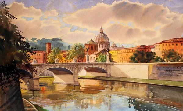 Basilica di San Pietro e Ponte Vittorio Emanuele a Roma . — Foto Stock