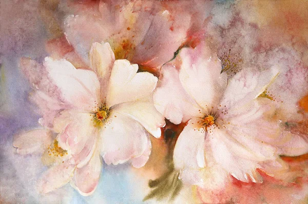 Watercolor Painting Blooming Spring Flowers 로열티 프리 스톡 이미지