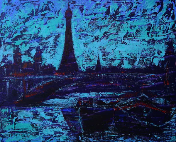 Paris Harbor Evening Art Painting — Zdjęcie stockowe