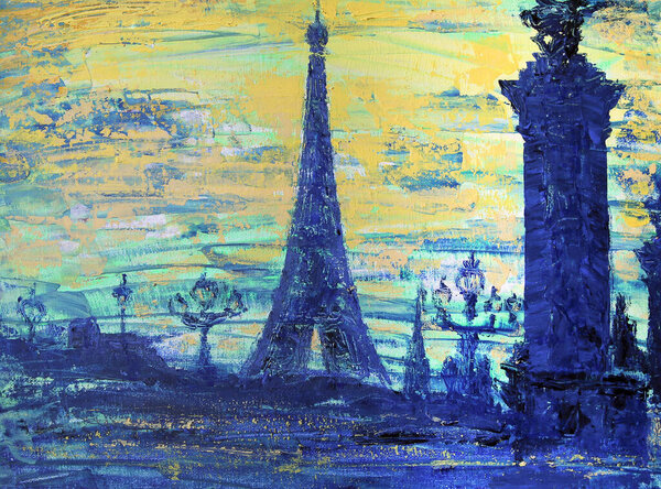 Artistic Painting Eiffel Tower Bridge Royalty Free Stock Photos