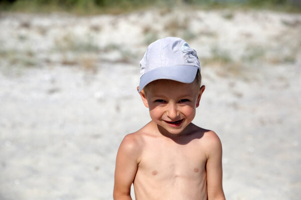 Cute Smiling Little Boy Sea Beach Stock Image