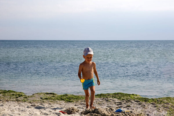 Little Boy Sea Beach Stock Image