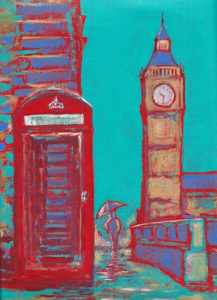 Big Ben Telephone London England Art Painting Stock Picture