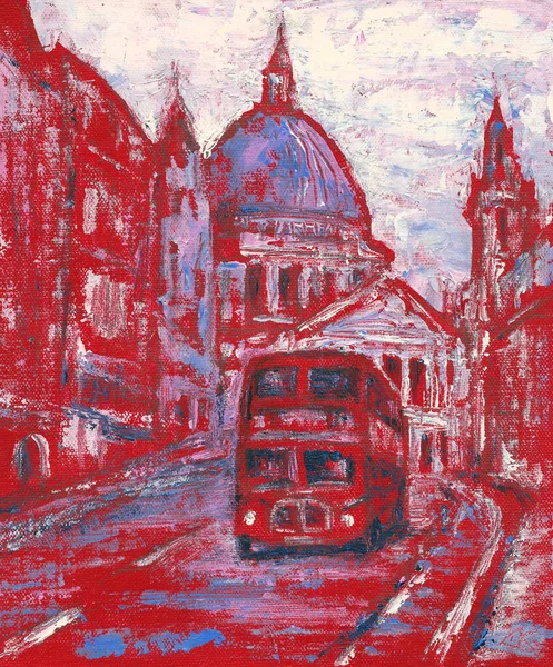 Red Bus Street Pauls Cathedral London England Art Painting — Stock Photo, Image