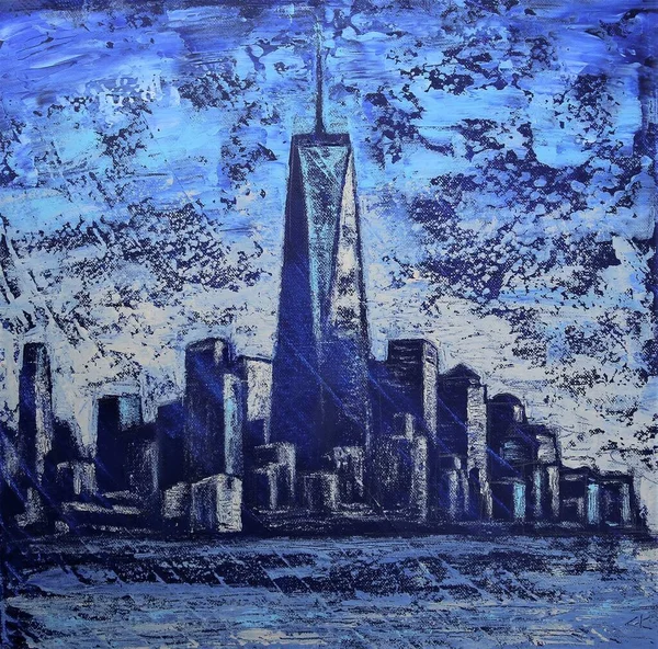 Art Painting Drawn Based Buildings Manhattan Island New York City — 스톡 사진