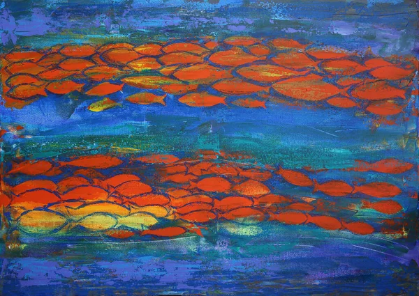 Red Fishes Abstract Art Painting — Zdjęcie stockowe