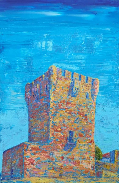 Art Painting Sobradillo Castle Tower — Stockfoto