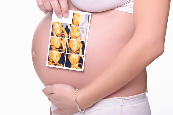 그의 뱃속에 임신 3d 초음파 스톡 사진