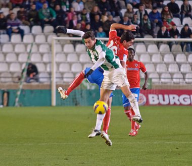 Cordoba, İspanya - Ocak 13:vincenzo rennella w(12) eylem sırasında maç lig cordoba(w) vs numancia (r)(1-0) üzerinde 13 Ocak 2013 baş melek cordoba İspanya Belediye Stadyumu