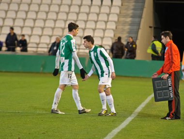 Cordoba, İspanya - Ocak 13:vincenzo rennella w(12) eylem sırasında maç lig cordoba(w) vs numancia (r)(1-0) üzerinde 13 Ocak 2013 baş melek cordoba İspanya Belediye Stadyumu