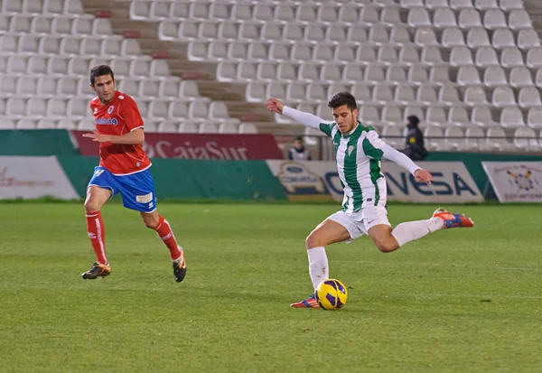 Cordoba, Hiszpania - styczeń 13:fede vico w(29) w akcji podczas meczu ligi cordoba(w) vs numancia (r)(1-0) na stadion miejski Archanioła na 13 stycznia 2013 w Kordoba Hiszpania — Zdjęcie stockowe