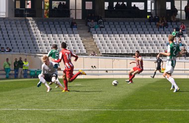 CORDOBA, SPAIN - MARCH 17: Alberto García W(1) in action during match league Cordoba(W) vs Almeria (R)(4-1) at the Municipal Stadium of the Archangel on March 17, 2013 in Cordoba Spain