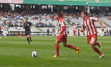 CORDOBA, SPAIN - MARCH 17: Iago Falqué R(14) in action during match league Cordoba(W) vs Almeria (R)(4-1) at the Municipal Stadium of the Archangel on March 17, 2013 in Cordoba Spain