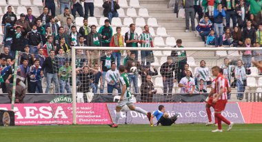 CORDOBA, SPAIN - MARCH 17: Francisco Jiménez W(9) in action during match league Cordoba(W) vs Almeria (R)(4-1) at the Municipal Stadium of the Archangel on March 17, 2013 in Cordoba Spain