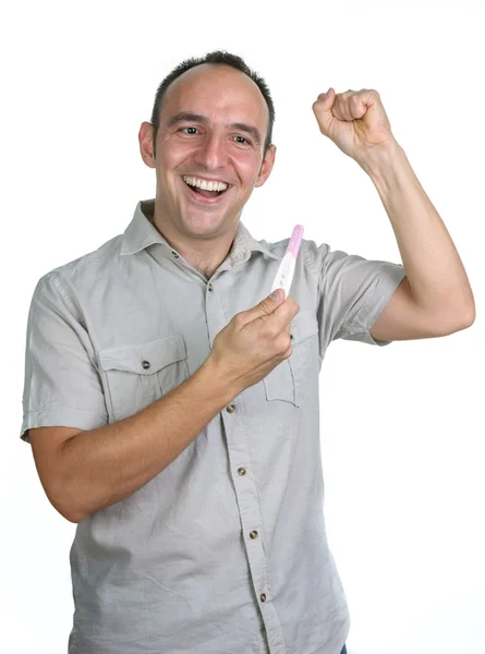 Hamilelik testi ile mutlu bir adam — Stok fotoğraf