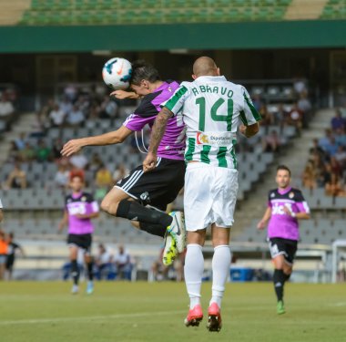 CORDOBA, SPAIN - AUGUST 18: Raúl Bravo W(14) in action during match league Cordoba (W) vs Ponferradina (B)(1-0) at the Municipal Stadium of the Archangel on august 18, 2013 in Cordoba Spain