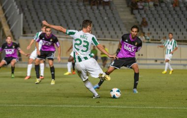 CORDOBA, SPAIN - AUGUST 18: Abel Gómez W(23) in action during match league Cordoba (W) vs Ponferradina (B)(1-0) at the Municipal Stadium of the Archangel on august 18, 2013 in Cordoba Spain
