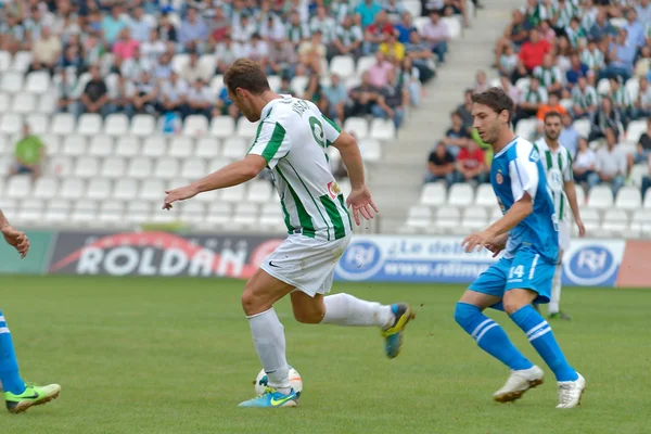 Cordoba, Španělsko - 29. září: xisco w(9) v akci během utkání ligy cordoba (w) vs girona (b)(2-0) na městském stadionu archanděla na 29 září 2013 v cordoba Španělsko — Stock fotografie