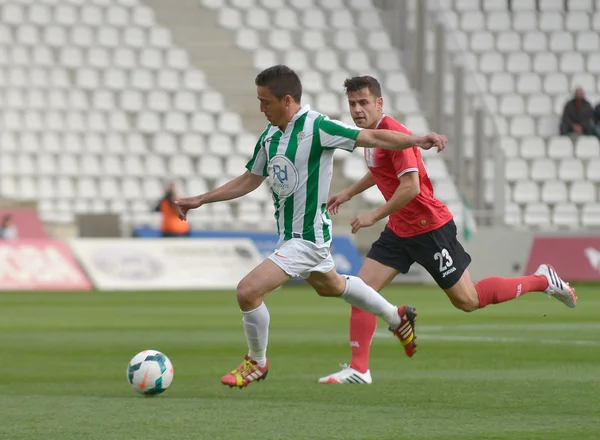 Cordoba, spanien - 29. märz: pedro w (15) in aktion beim spiel liga cordoba (w) vs murcia (r) (1-1) im städtischen stadion des erzengels am 29. märz 2014 — Stockfoto