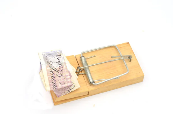 Twenty Pound Note folded in Mousetrap — Stock Photo, Image