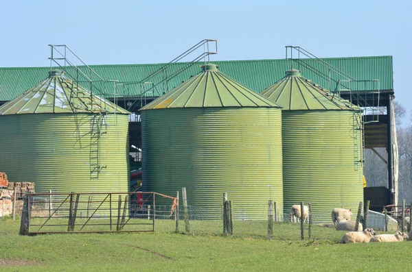 Metal green farm silos — Stock Photo, Image