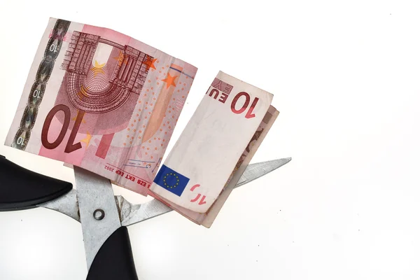 Ten Euros being sliced — Stock Photo, Image