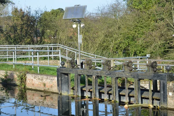 Solar panel on canal — Stock Photo, Image