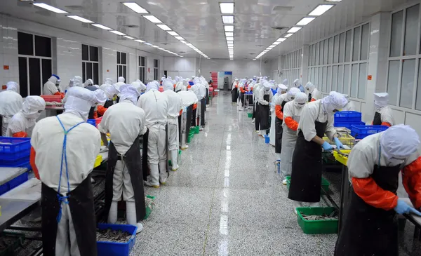 Trabalhadores da linha de produção — Fotografia de Stock