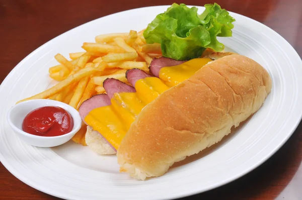 Hot dog și cartofi prăjiți francezi — Fotografie, imagine de stoc