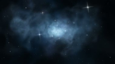 Koyu mavi bir uzay nebulasında yapılan yolculuğun kusursuz döngüsel animasyonu