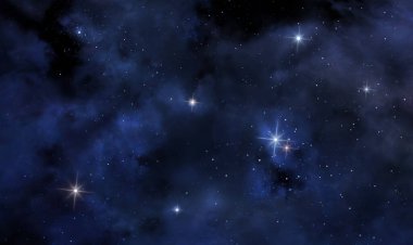 Illustration of the star field surrounded by blue space nebula