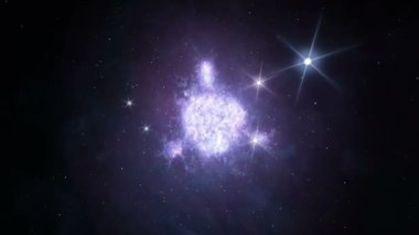 Yunus şeklindeki kozmik nebulada uçmanın kusursuz döngüsel animasyonu