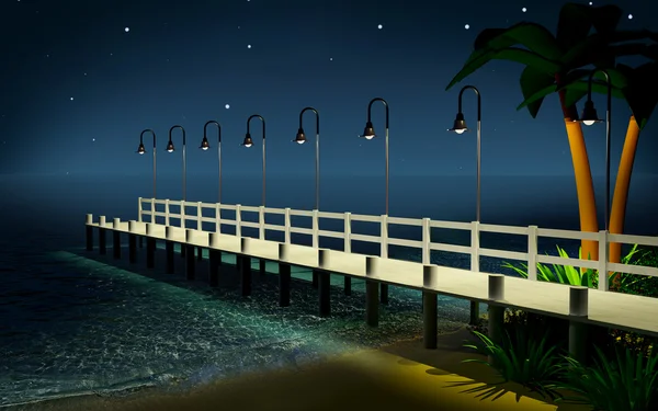 在晚上的热带码头 — 图库照片