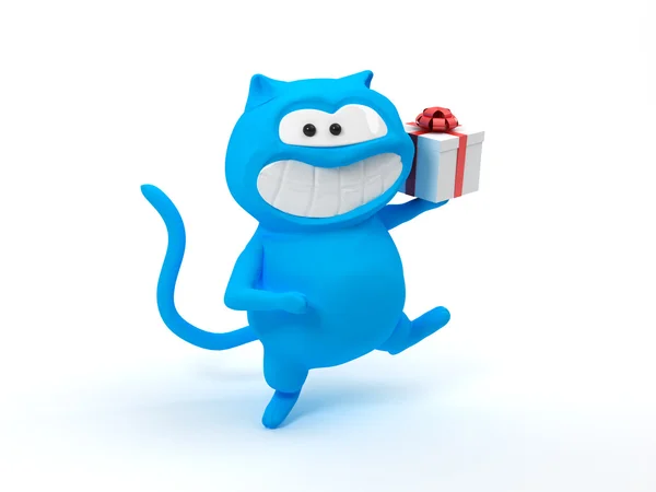 Chat bleu avec cadeau — Photo
