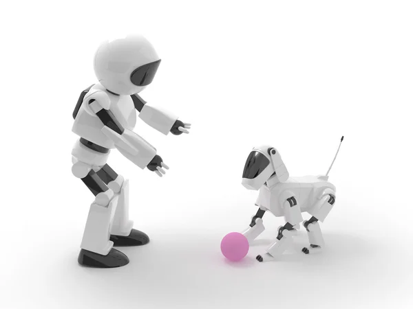 Robot play with dog — Stock Photo, Image